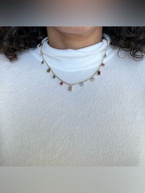 Gold Plated Stainless Steel Multicolor Charm Necklace